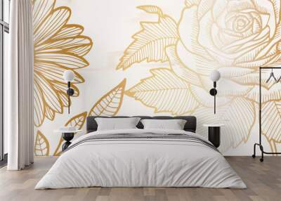 Seamless pattern with a light gold Cherry flowers. Vector illustration. Wall mural