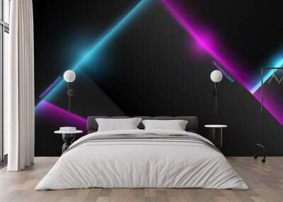 abstract black metal background with blue and pink neon light Wall mural