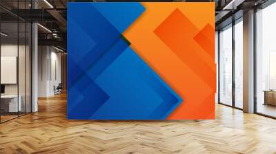 abstract blue orange background with realistic papercut Wall mural