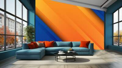 abstract blue orange background with realistic papercut Wall mural