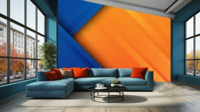 abstract blue orange background with realistic papercut Wall mural