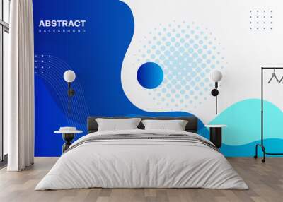 blue white abstract fluid background with halftone shape. vector illustration Wall mural