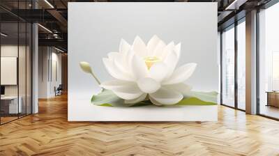 Photo of a graceful lotus flower on a solid white background. Generative AI Wall mural