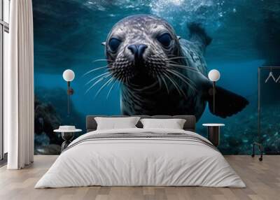 seal diving in deep blue ocean Wall mural