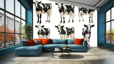 set Holstein Friesian black and white dairy cow, isolated transparent background png Wall mural