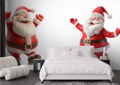 Set of 3D cartoon character Santa Claus Marry Christmas happy smile dancing have fun, isolated on white and transparent background Wall mural