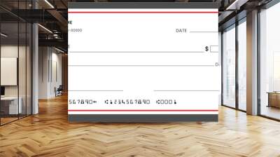 Check Chequebook template. Blank bank cheque for banknote, payment design. Vector Wall mural