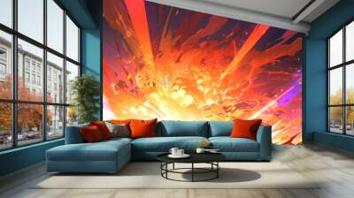 anime battle people fighting and explosions Wall mural