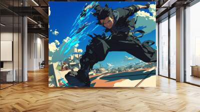 anime man poses in cool fighting action Wall mural