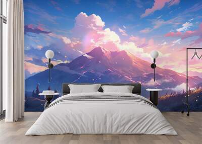 2d illustration of an amazing beautiful mountain Wall mural