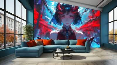 anime demon girl wearing shining armor dark fantasy background Wall mural