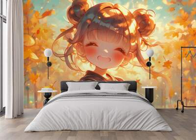 beautiful cute anime girls are out of autumn season Wall mural