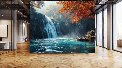 Beautiful natural waterfall view, located in hiding Wall mural