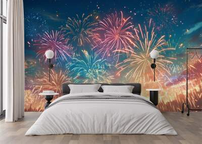 celebration colored firework light up the sky Wall mural