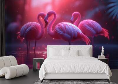 color pink flamingo animal 3d simple background Wall mural