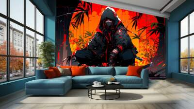 Cool 2d illustration of a modern ninja Wall mural