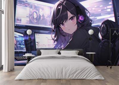 cute anime girls playing games Wall mural