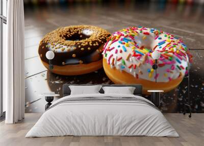 delicious and sweet two donut rendering minimal background Wall mural