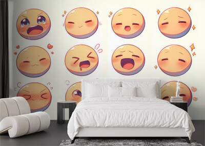 expression emoticon set. emoji stickers on white background Wall mural