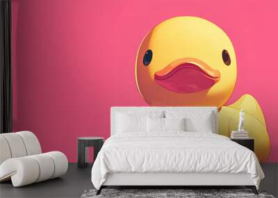 illustration of a yellow toy duck. sticker. cute duck toy on pink background Wall mural