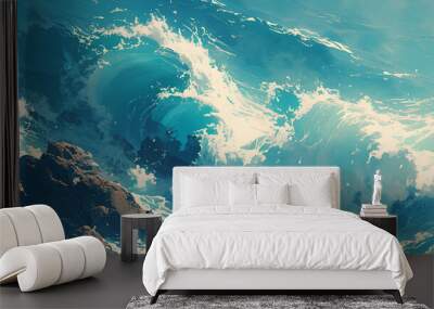 illustration of high waves. blue sea with strong waves close up Wall mural