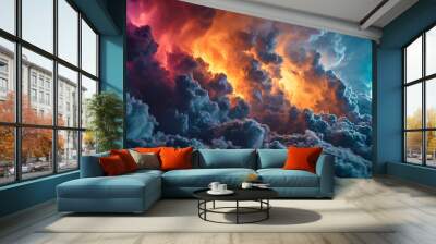 Lightning spread in rainbow colored clouds Wall mural