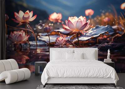 lotus flower fantasy detail, nature background cinematic color grading generative ai Wall mural