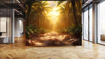 realistic palm garden, ripe palm fruit ready to harvest Wall mural