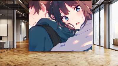 romance anime girl hugging 2D illustration Wall mural