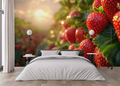 strawberry fruit field harvesting in the garden Wall mural