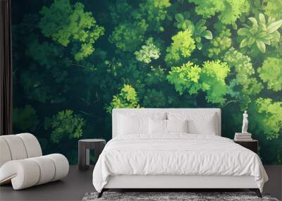 top view of forest, daytime sunlight, anime style background Wall mural