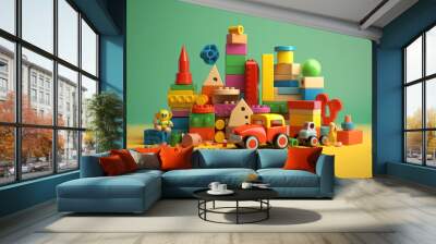 various children's toys rendering minimal background Wall mural