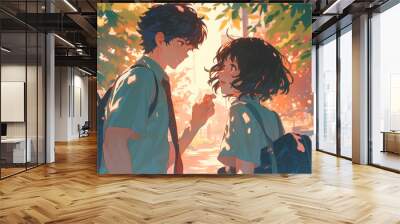 young anime boy and girl couple on a date Wall mural