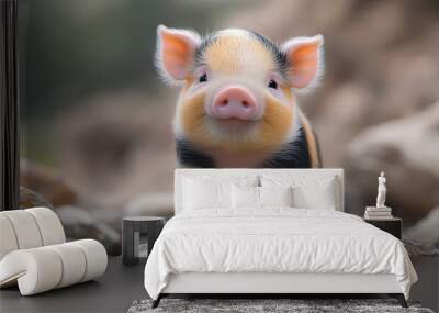 cute baby pig illustration 3d rendering Wall mural