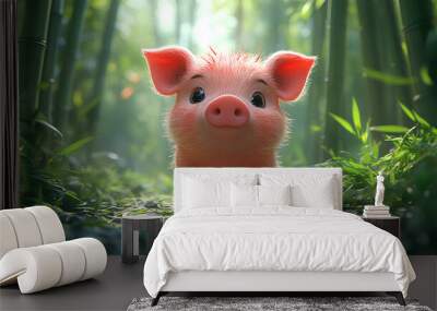 illustration of a pink baby pig in its habitat Wall mural