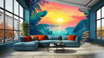 abstract colorful background Jamaica pattern sunset sunrise foliage forest Wall mural