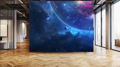 Beautiful galaxy and nebula in the night sky. Starry background perfect for astronomy and science enthusiasts. Glowing cosmic light and planets create an abstract and mystical Wall mural