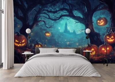 halloween background with pumpkin and bats Wall mural