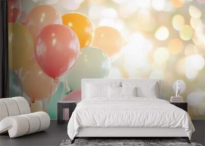 A kaleidoscope of color, colorful balloons dance through the air in celebration of joy Wall mural