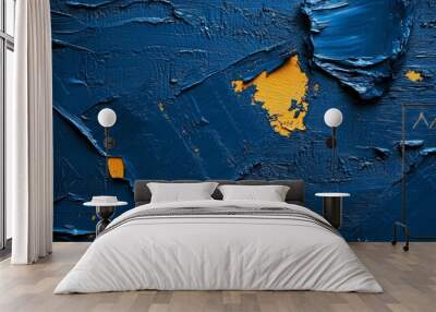 Abstract art background, vibrant blend of blue and yellow paint in closeup detail Wall mural