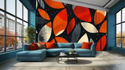 Abstract pattern with colorful leaves and black background. Wall mural