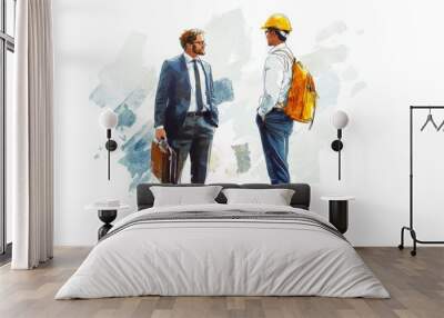 Businessman and Construction Worker Watercolor Illustration Wall mural