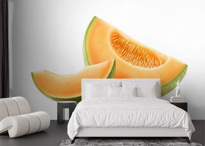 Cantaloupe Melon Slices with Seeds on Abstract Background Wall mural