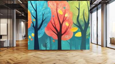 Colorful Autumn Trees Illustration Wall mural