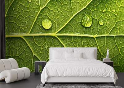 Mesmerizing macro photography, water droplets adorning a vibrant purple leaf exquisite Wall mural