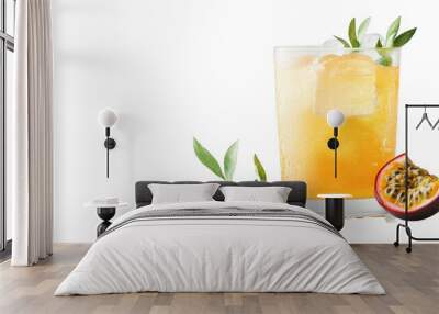 Passion Fruit Cocktail with Ice Cubes and Mint Garnish Wall mural