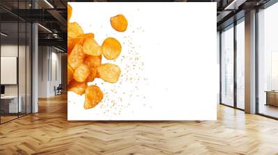 Potato chips falling out of a paper bag transparent background Wall mural