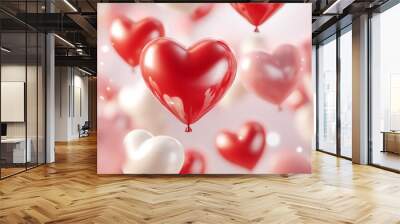 Red and White Heart Balloons for Valentine's Day  Love and Romance Concept Wall mural