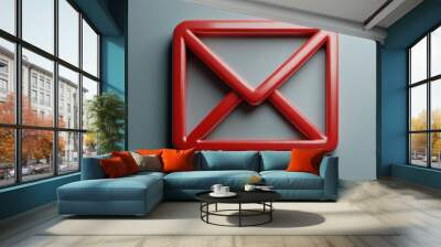 Red mailbox icon with an envelope symbol representing email or message communication Wall mural