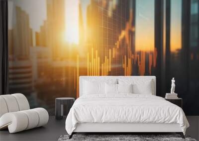 Spectacular sunset over vibrant city skyline, a captivating urban panorama Wall mural